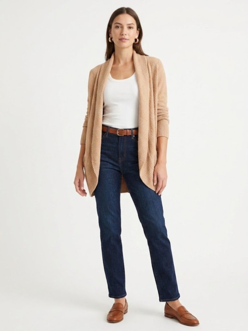 NWT Barefoot Dreams CozyChic Lite Circle Cardigan Soft Camel L-XL